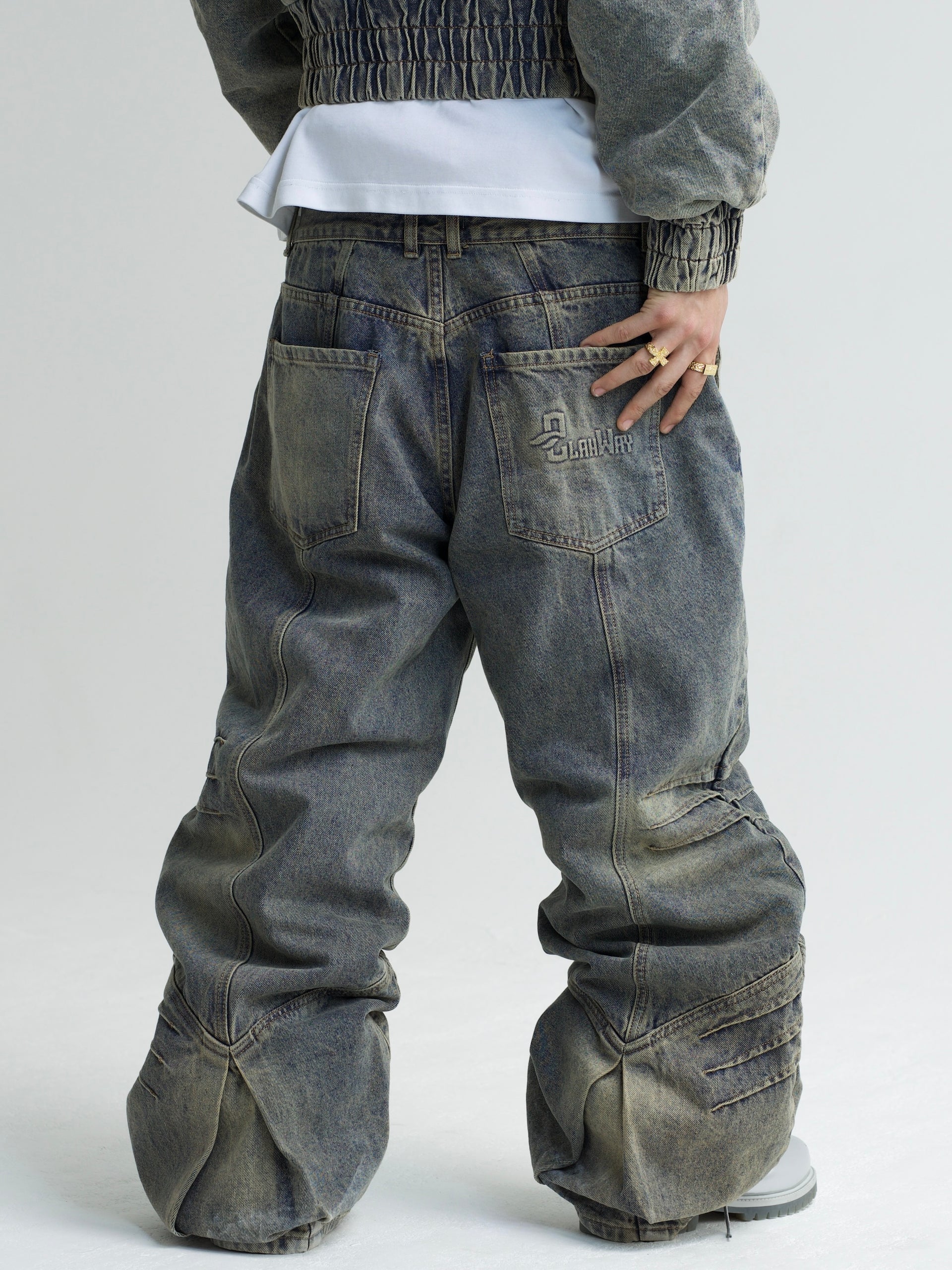 ElanWay Tucks Denim Baggy Jeans