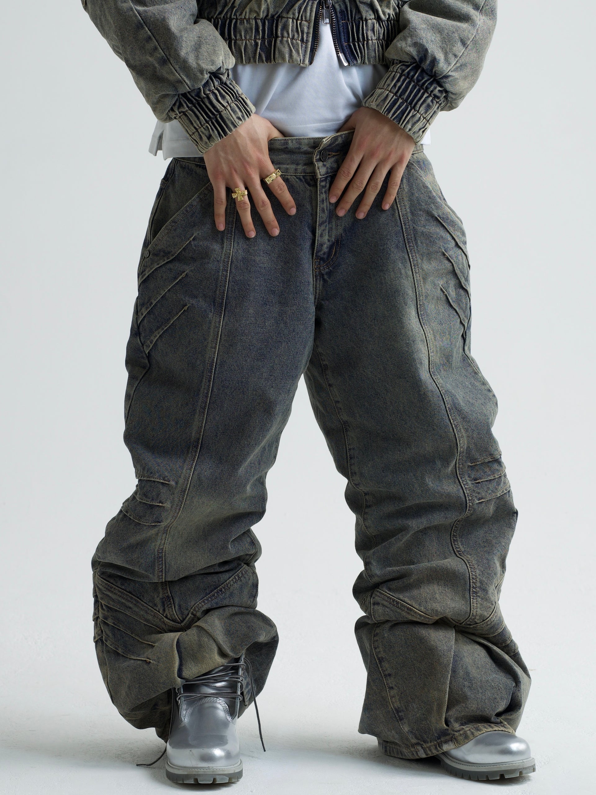 ElanWay Tucks Denim Baggy Jeans